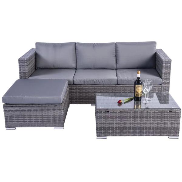 Outdoor Garden Furniture Wicker Rattan Sofa Set with Coffee Table in PE Rattan