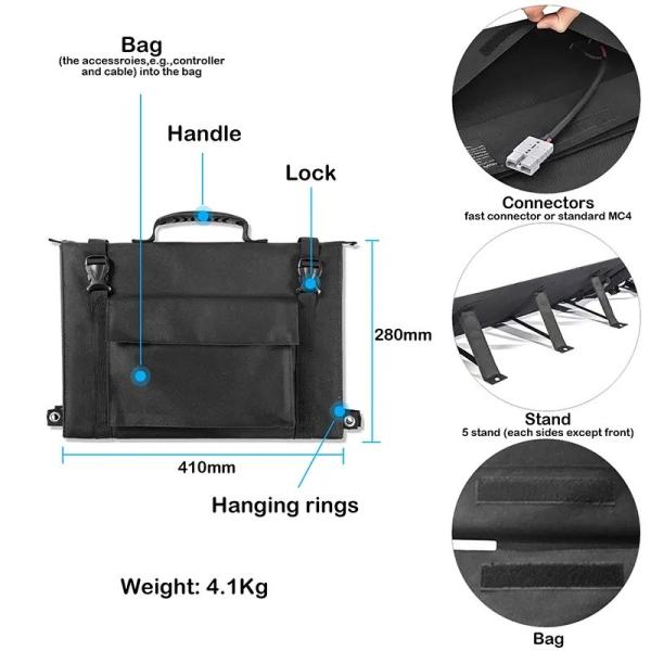 Portable 120w Folding Solar Panel Mono Solar Cells ETFE Lamination