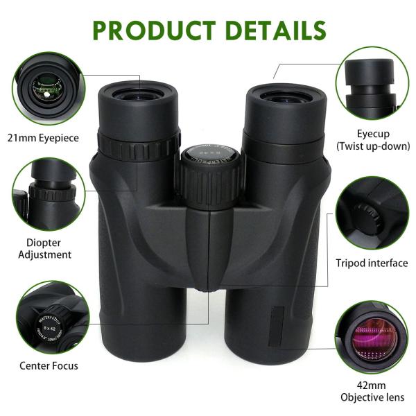 Large Eyepieces 8x42 HD Binoculars Telescope Lightweight For Adults Bird Watching