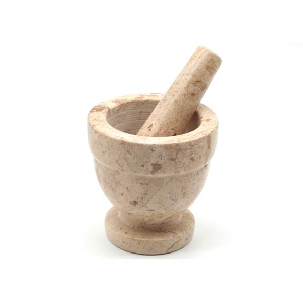 Almofariz da pedra de 4 polegadas e para moer o mármore natural com cor bege ajustada