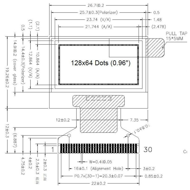 0.96 Inch OLED Display Module with 128x64 Resolution and SPI Interface for Graphic Applications