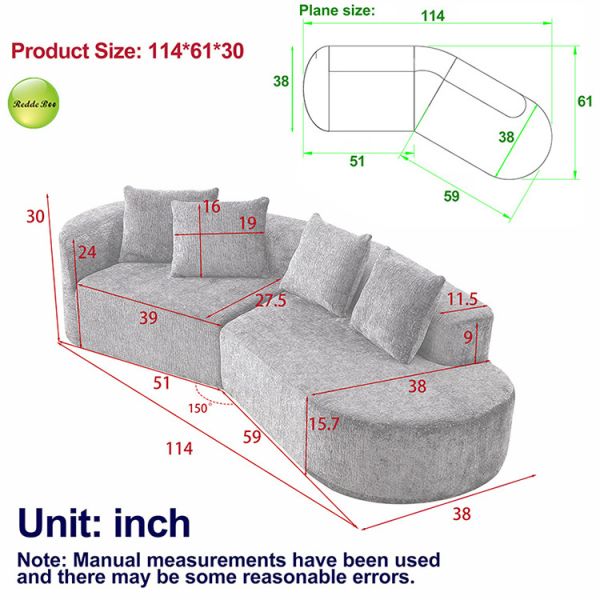 Curved Microfiber Chenille Compressed Sofa And Loveseat Vacuum Packed