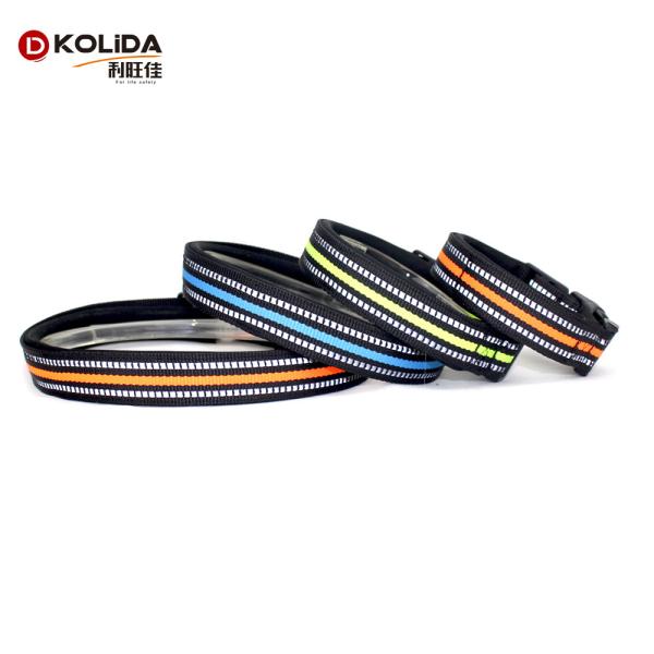Adjustable Reflective Plain Nylon Webbing Neoprene Dog Collars For Safety