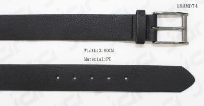 Durable Classic Mens Belt In Black PU & Black Nickel Buckle , 3.9cm Width