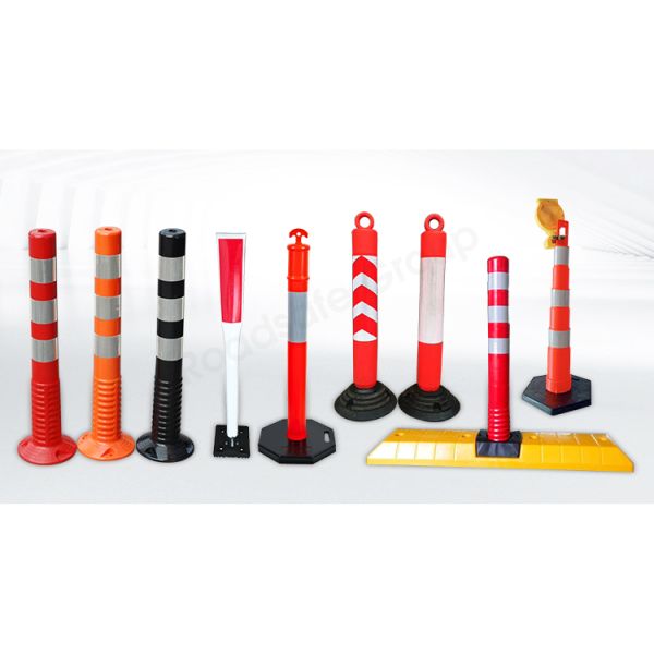 Orange Red Color Israel 1.5-1.8kgs 4 reflector Warning Spring Posts Pole PU 1000mm Orange Flexible Traffic Bollard Reflective Road 100cm Delineator Post