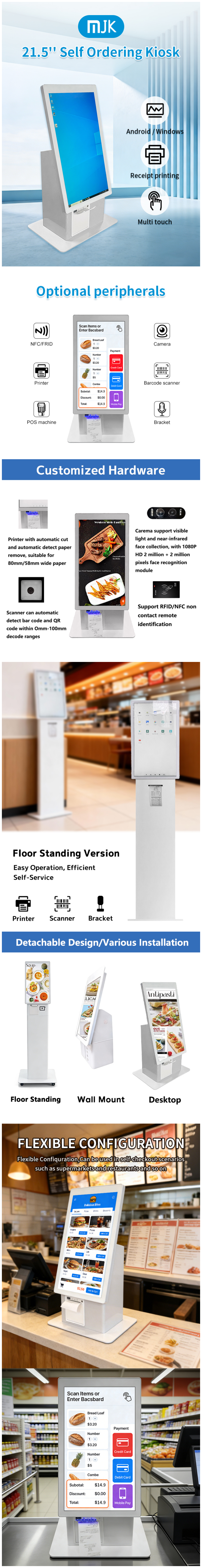 1920*1080 Resolution 2 in 1 Self Service Kiosk with Optional QR Scanner for Quick Customer Check In