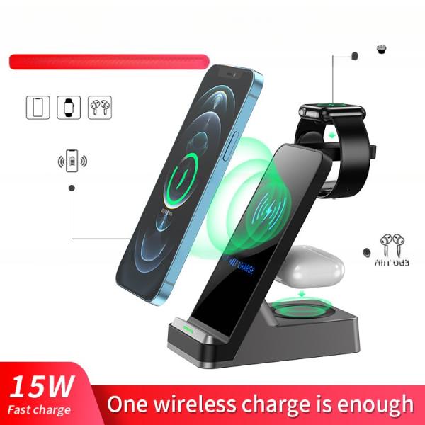 3 In1 Fast Qi Wireless Charger Holder 15w Magnetic Charger for Mobile Phone Iwatch Custom Led Logo and 5V/2A Output
