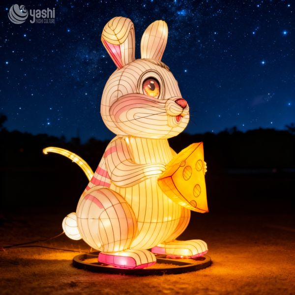 Custom Cartoon Music‑Playing Rabbit Zigong Lantern, Large LED Animal Light Sculpture for Outdoor Mid‑Autumn Festival Night Show