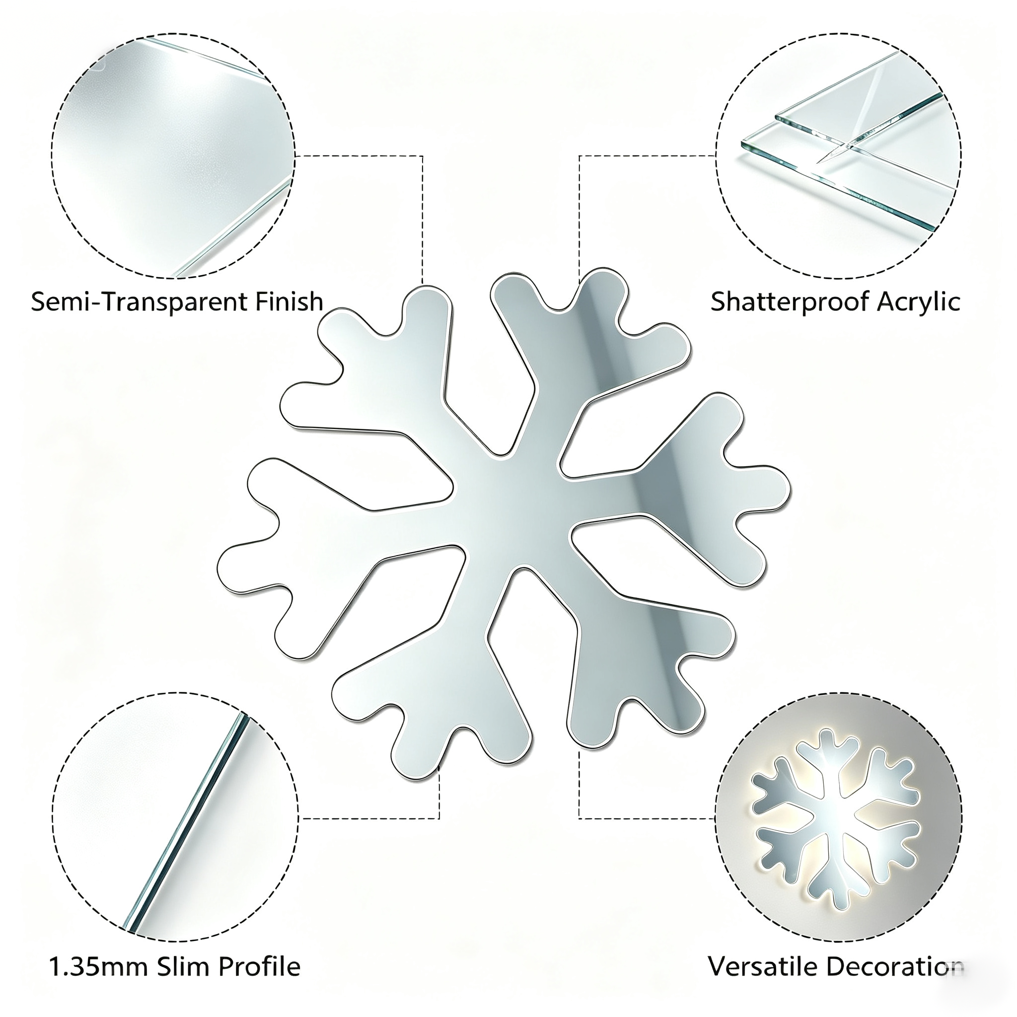 Custom Snowflake Acrylic Two Way Mirror Acrylic Mirror Sheet For Christmas DIY Ornament