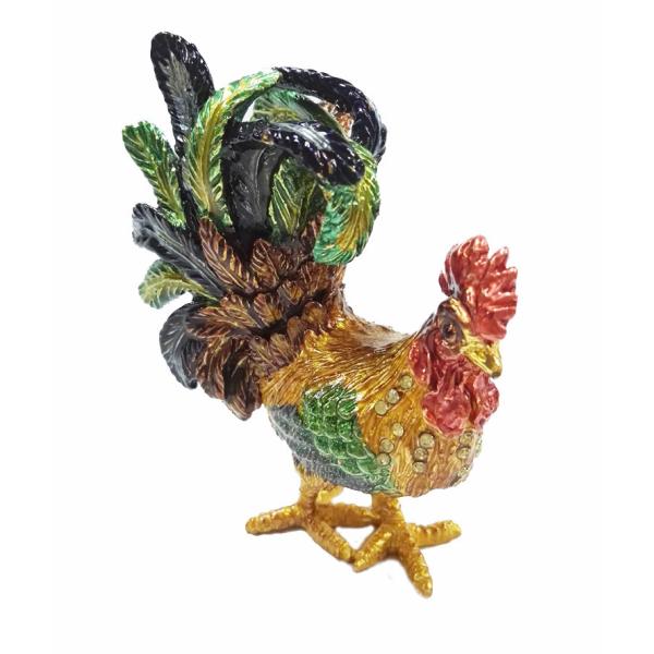 Pretty Cock metal jewelry box Rooster enamel treasure trinket box