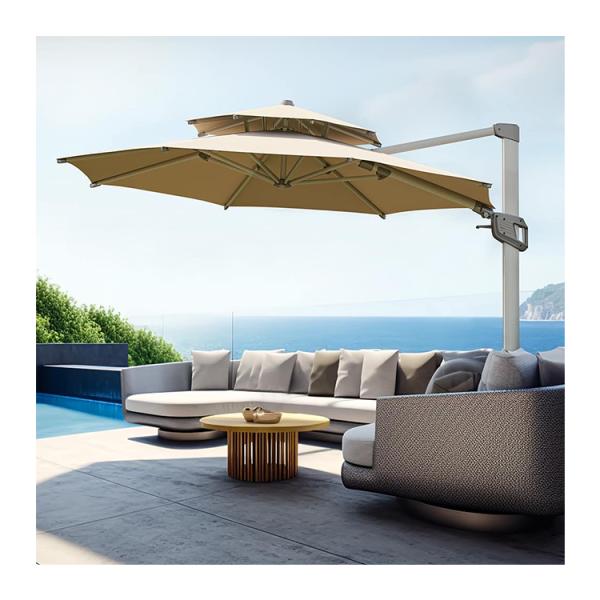 Modern Design AJUNION Commercial Outdoor Umbrella with Waterproof 2-Tier Sun Canopy