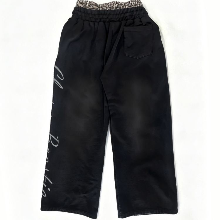 Faded Mens Wide Leg Pants Leopard Waist Terry Wide Leg Sweatpants Vertical Letter Embroidery