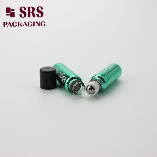 Perfume Sample Metallic Green Roll On Bottle 4ml With Black Cap Steel Roller Ball