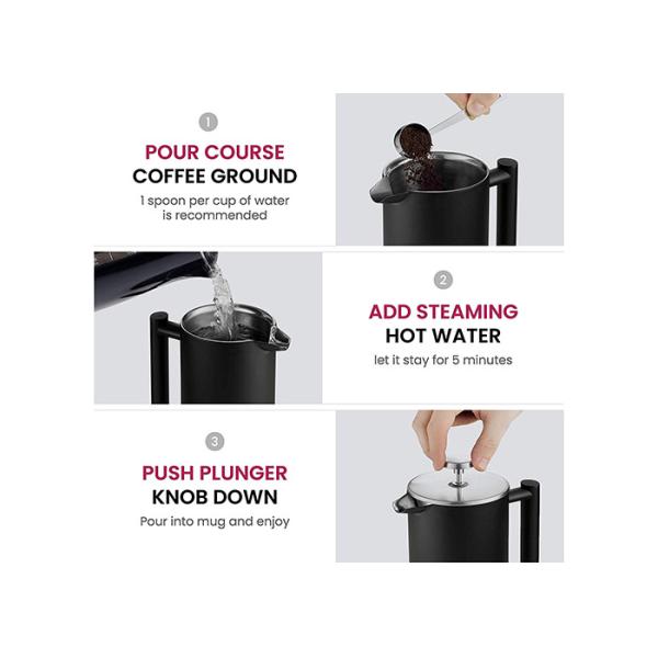 U-Bond 12 Cup Double Walled Stainless Steel Cafetiere French Press Coffee Makers 51oz