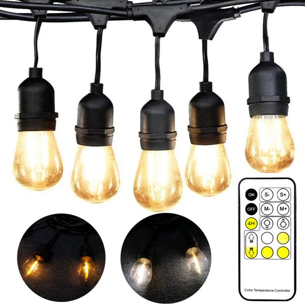 Warm White/Nature White Waterproof Outdoor S14 Edison Bulbs String Lights Connectable Remote Control Shatterproof Festoon Lights
