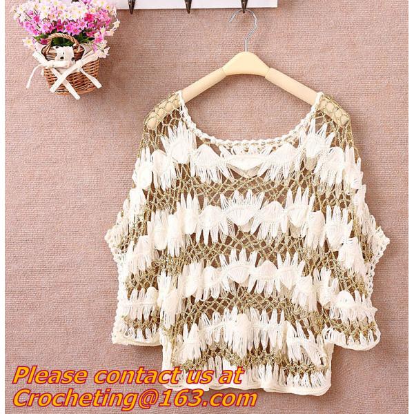 Women Hand Crocheted Batwing Sleeve Sweater, Cover up, pull over, Garment with hat, appare