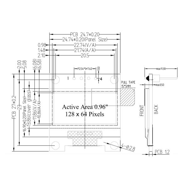 0.96 дюймовый OLED дисплейный модуль 12864 128X64 IIC I2C драйвер 4 штифта для Raspberry Pi Arduino