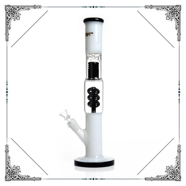 Black White Glass Straight tube Bong Helix Percolator Hookah Bongs UFO Perc Smoking Water Pipe