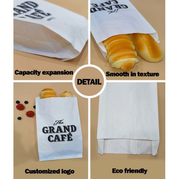 Customized Flat Satchel Kraft Paper Bag Use For Bakery Bread Food Bag