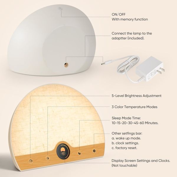 10000 Lux Dimmable 24W Wake Up Light Therapy Lamp and Sunrise Alarm Clock