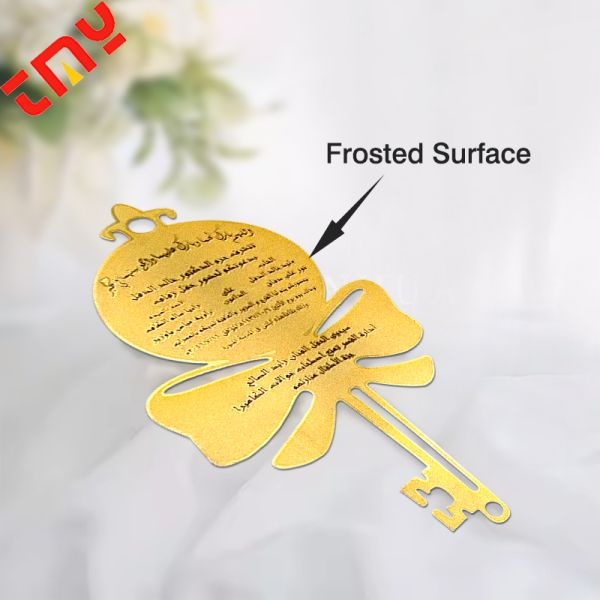 Custom Design Luxury Etched Key Shape Stainless Steel Metal Wedding Invitation Card