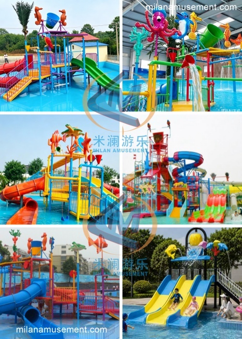 Customized Kids Water Playground  Multi-Slide – Design for Water Park with Double Lane & Spiral Tube Ending in Pool