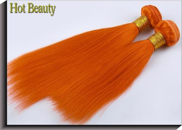 Customized Orange Silk Straight Virgin Human Hair Extensions Double Stitch Weft