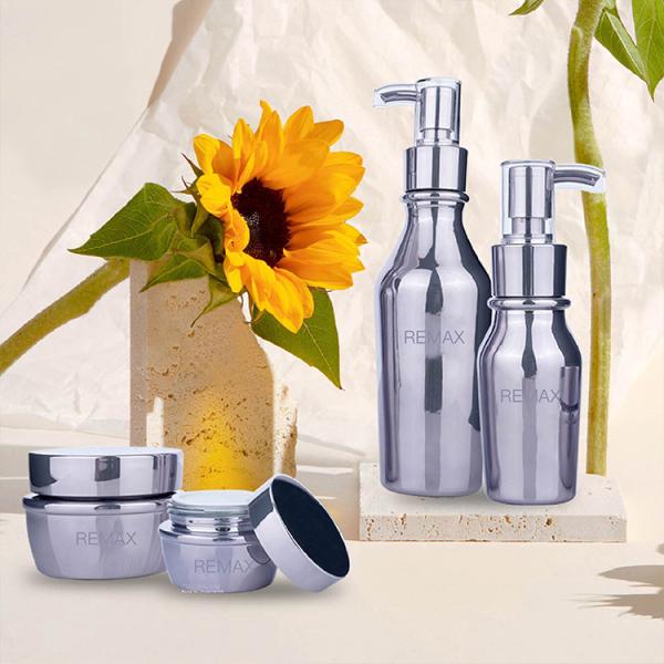 50g/50ml/120ml Glass cylinder Smooth silver/black bottle with silver/white pump/lid For Empty Cosmetic Packing Combo