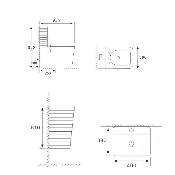 Home Hotel Restaurant Bathroom Design with Floor Mounted Toilet and Sink Sanitary Ware Set