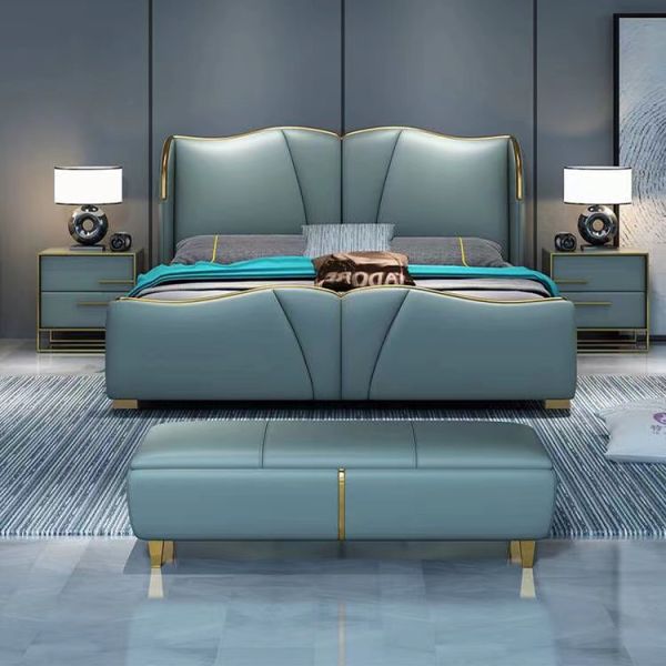 Customized Color MOYI Headboard Leather Modern Double Design Wooden Queen Set Upholstered Bedroom Furniture Set Classic Luxury King Size Bed