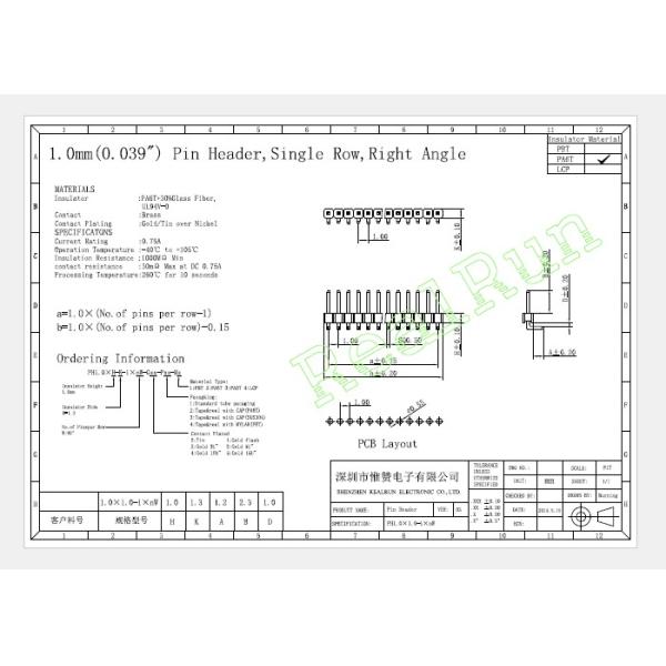PA6T 1.0mm Pitch 10P Right Angle Header Connector