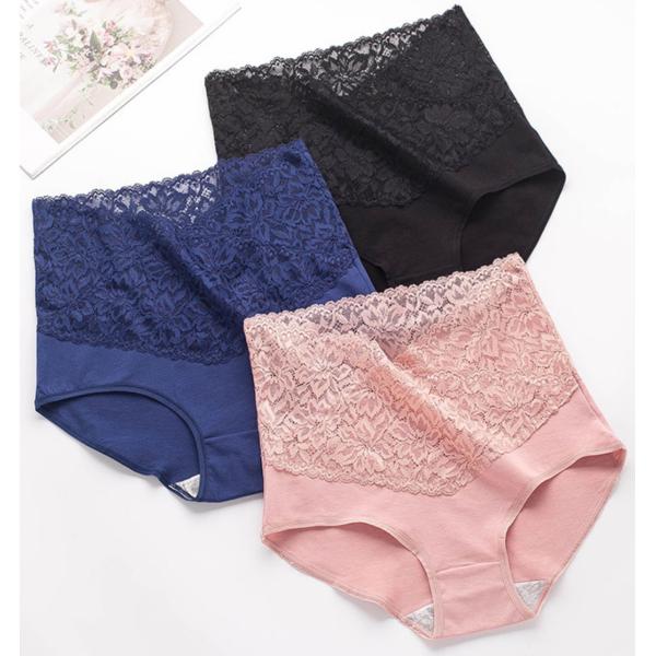 Sexy High Waist Womens Underwears Plus Size Lace Design Cotton Undies Shape-Shaping Panties
