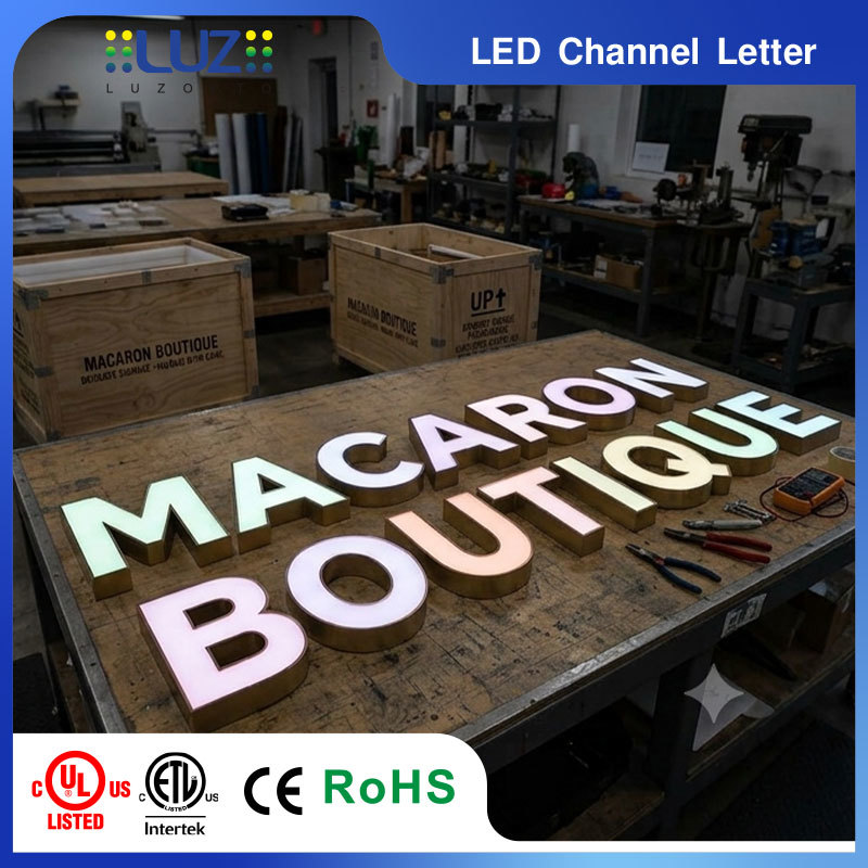 Brushed Gold Metal Casing Macaron Colors Internal Lighting LED Letter For Boutique Fashion Shop