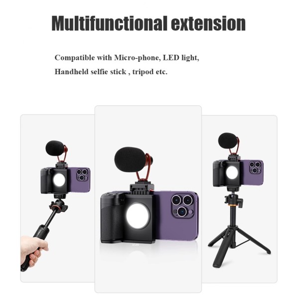 Universal Phone Camera Grip Wifi Cell Phone Camera Handle With LED Light And Screw Hole