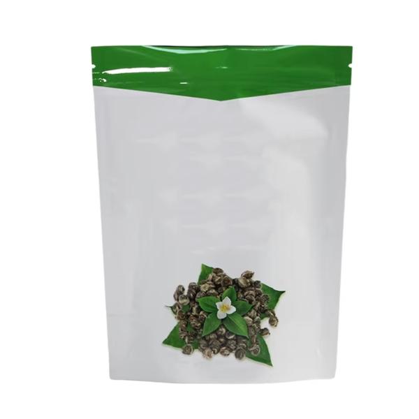 Bolsas de té de pie personalizadas con sellado superior con cremallera de ventana