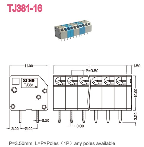 3.50mm PCB Spring Screwless terminal Block For Electric Power , 2P - 28P 300V 5A