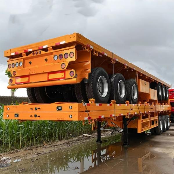 3 Axles 40 Ft Low Bed Container Trailer , Flatbed Semi Trailer For Sale In Tanzania And Kenya