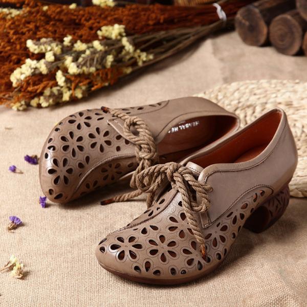 S342 Women'S Shoes Spring And Summer Hot Style Leather Round Toe Lace Women'S Shoes Mid-Heel Single Shoes Original Handm