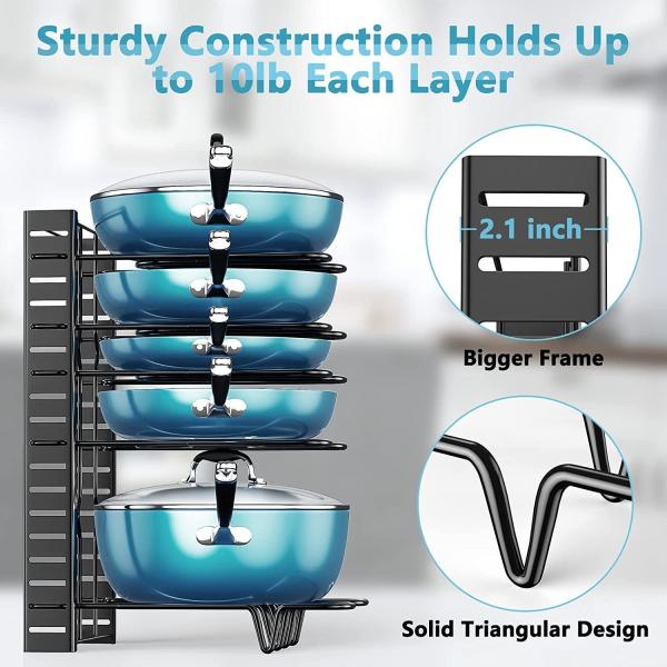 Adjustable Kitchen Cabinet Pot and Pan Organizer 8 Tier Rack with 3 DIY Methods