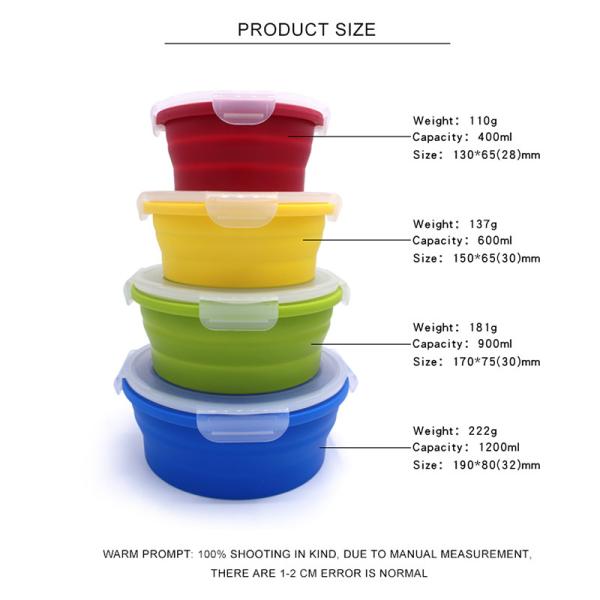 BPA Free Silicone Foldable Lunch Box 4Pcs For Camping