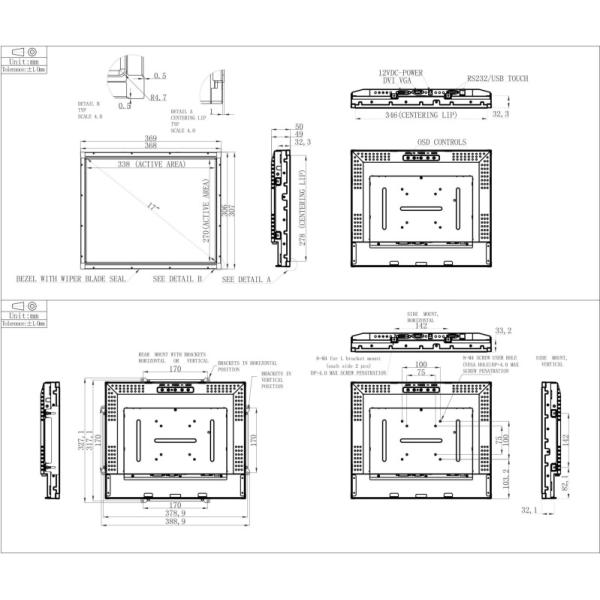 Embedded LCD Interactive Touch Monitor 17 Inch 1280×1024 Resolution