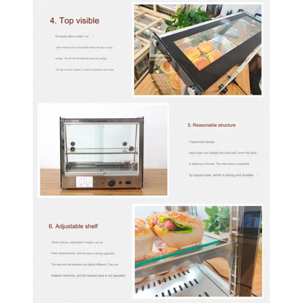 Hot Food Showcase Fried Chicken Food 220V Black Heated Display Cabinet with 500W Power