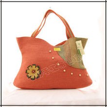 Fashion PU material orange Leisure Handbags with Cotton and polyster lining