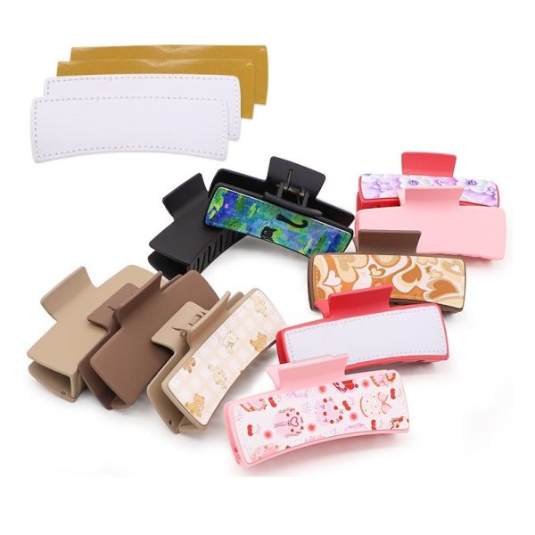 Personalized Claw Clip Double Sided Printing Plastic Colored Blank Sublimation Hair Clip With Printable Leather Sheet