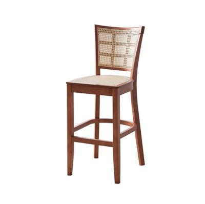 Custom Kitchen Bar Chair Solid Wood Leg Cane Counter Stool 43cm*43cm*109cm Weight Limit 100KG