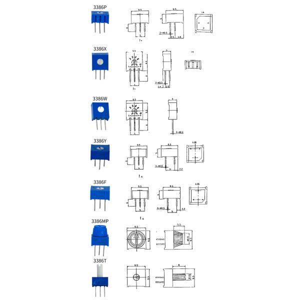 3386P-1-103 10K 1k 2k 5k 10k 20k 0.5W 1/2W PC Ключи через отверстие Тример Потенциометр Сермет 1 Поворачивание верхней регулировки