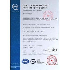 Hefei telijie sanitary matenal co.,ltd. Certifications
