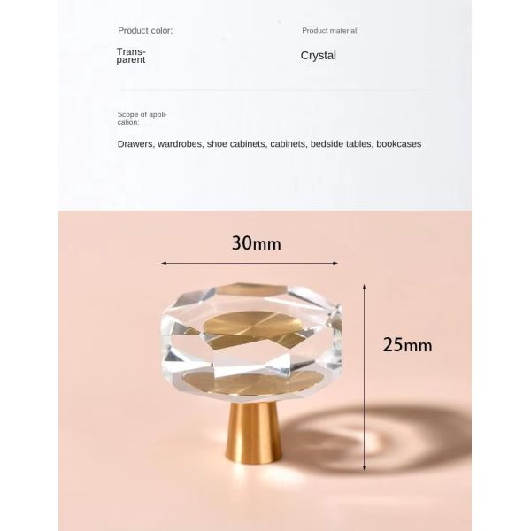 Modern Luxury French Crystal Single-Hole Brass Door Handle Pull for Dresser for Bedroom Use