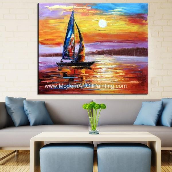 Veleiro da faca de paleta das pinturas a óleo do Seascape do nascer do sol do impressionismo flexível