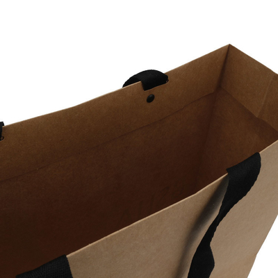Eco Friendly Recycled Paper Grocery Bags Kraft Paper Gift Bags With Woven Tape Handle